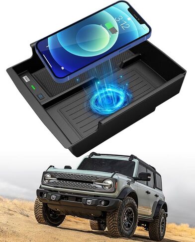Wireless Charger/Center Console Organizer Tray for Ford Bronco 2021-2024, Car Accessories Wireless Phone Charging Pad for Ford Bronco 2021 2022 2023 2024, Not for 2025 Models in Saudi Arabia