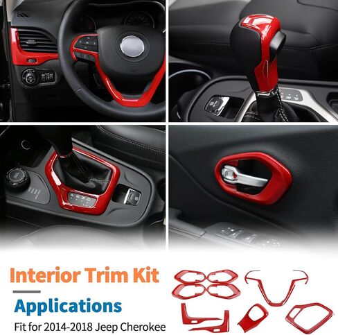 JeCar 9pcs Set Red Interior Trim Kit for 2014-2018 Jeep Cherokee Interior Accessories in Kuwait