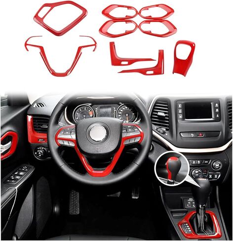 JeCar 9pcs Set Red Interior Trim Kit for 2014-2018 Jeep Cherokee Interior Accessories in Kuwait