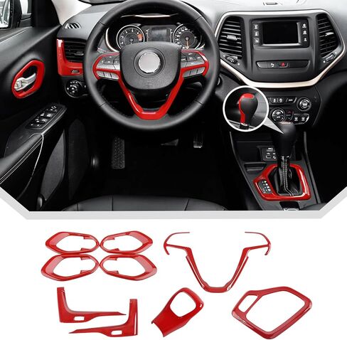 JeCar 9pcs Set Red Interior Trim Kit for 2014-2018 Jeep Cherokee Interior Accessories in Kuwait