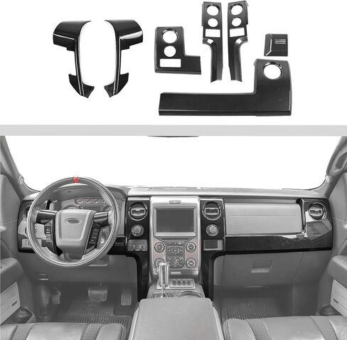 JWWY طقم الكسوة الداخلية من ألياف الكربون لـ 2009-2014 Ford F150 Raptor وحدة التحكم المركزية لوحة القيادة لوحة الأدوات الملحقات الداخلية 7 قطعة in Kuwait