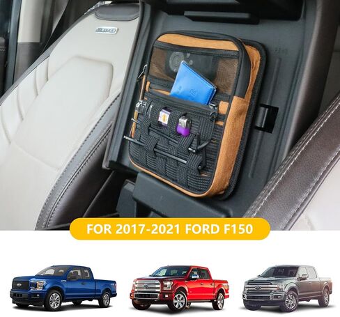 وحدة تخزين منظم لوحدة التحكم المركزية متوافقة مع 2017 2018 2019 2020 2021 Ford F150 ملحقات وحدة التحكم ومسند الذراع وحقيبة مخفية مع لوحة مولي حزام تكتيكي، برتقالي in Kuwait