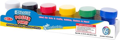 BAZIC Products 6 Color Washable Poster Paint Set, 0.75 fl oz Each, with Brush, for Kids Crafts Art in Kuwait