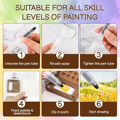 22-Piece Mini Watercolor Travel Set with Walnut Palette, 12 Paints, 6 Water Brushes & 2 Sketchbooks - Portable Pocket Painting Kit for Artists, Beginners & Outdoor Sketching in Saudi Arabia