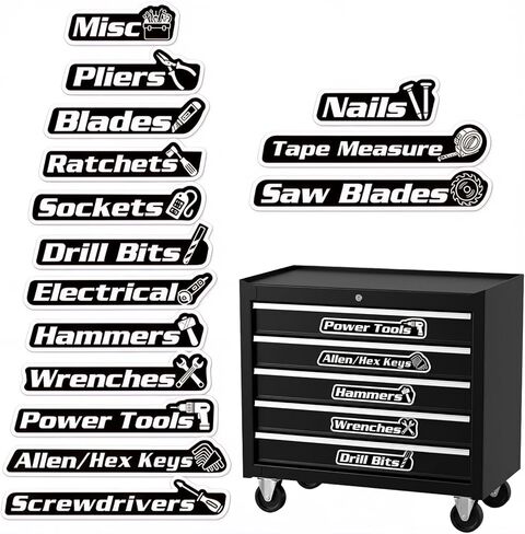 15-Pack Magnetic Tool Box Labels with Visual Icons, Upgraded 3D Magnetic Toolbox Labels for Fast ID, Tool Box Magnets for Steel Chests, Narrow Drawers & Garage Organization, Practical Gift for Men in Saudi Arabia