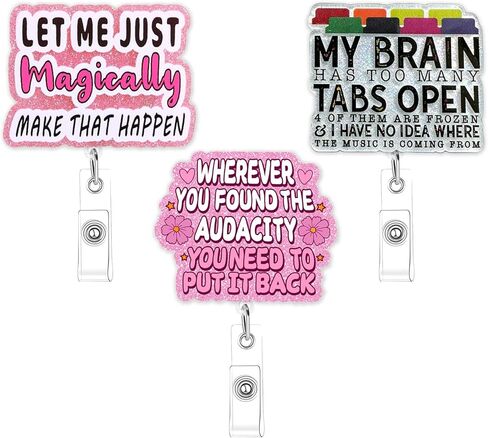 3Pcs Funny Cute Badge Reel Retractable Nurse Badge Holder with Alligator Clip Pink Nurse Doctor Gifts Accessories Fun Office Medical Stuff Essentials in Saudi Arabia