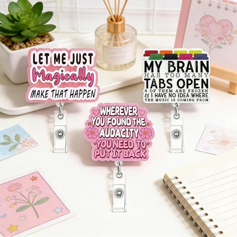 3Pcs Funny Cute Badge Reel Retractable Nurse Badge Holder with Alligator Clip Pink Nurse Doctor Gifts Accessories Fun Office Medical Stuff Essentials in Saudi Arabia