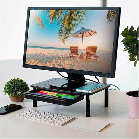 Screen Stand, Home Office Computer Display Heightening Stand with Drawer Antislip Adjustable Monitor Bracket Rack Desk Organizer in Saudi Arabia