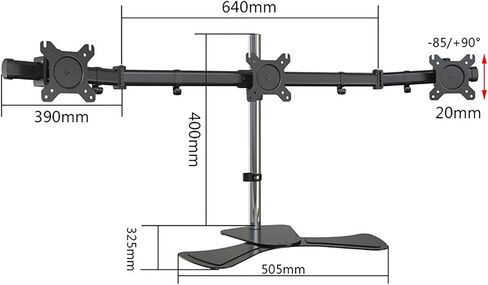 Three Screens Monitor Stand, Height Adjustable Monitor Mount with Metal Base, Fits for 17 Inch to 27 Inch Flat Curved Computer Screen in Kuwait