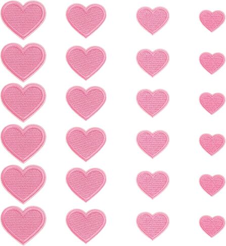 24Pcs Heart Shape Iron On Patches, 4 Sizes Embroidered Sew On Appliques for Clothing, Jackets, Hats, Backpacks and Valentine DIY Decoration, Pink in Saudi Arabia