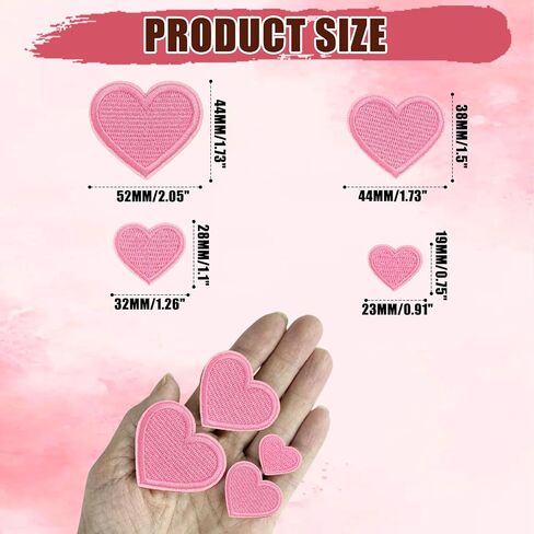 24Pcs Heart Shape Iron On Patches, 4 Sizes Embroidered Sew On Appliques for Clothing, Jackets, Hats, Backpacks and Valentine DIY Decoration, Pink in Saudi Arabia