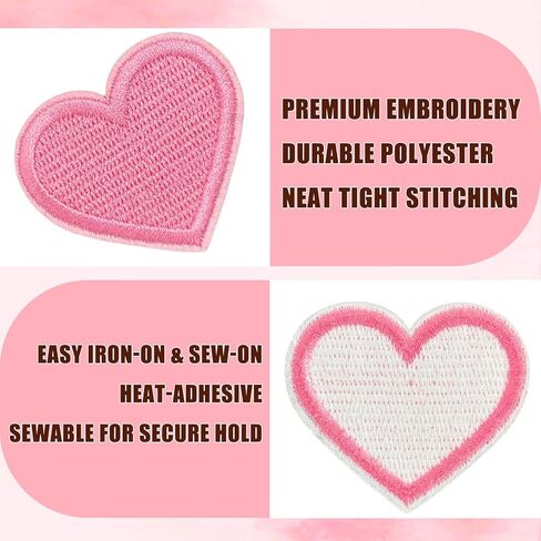 24Pcs Heart Shape Iron On Patches, 4 Sizes Embroidered Sew On Appliques for Clothing, Jackets, Hats, Backpacks and Valentine DIY Decoration, Pink in Saudi Arabia