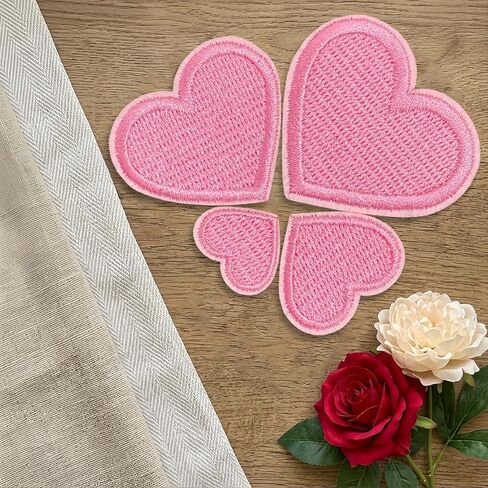 24Pcs Heart Shape Iron On Patches, 4 Sizes Embroidered Sew On Appliques for Clothing, Jackets, Hats, Backpacks and Valentine DIY Decoration, Pink in Saudi Arabia