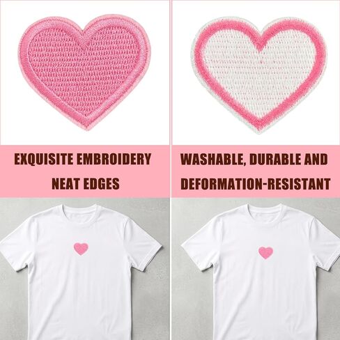 24Pcs Heart Shape Iron On Patches, 4 Sizes Embroidered Sew On Appliques for Clothing, Jackets, Hats, Backpacks and Valentine DIY Decoration, Pink in Saudi Arabia