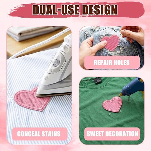 24Pcs Heart Shape Iron On Patches, 4 Sizes Embroidered Sew On Appliques for Clothing, Jackets, Hats, Backpacks and Valentine DIY Decoration, Pink in Saudi Arabia