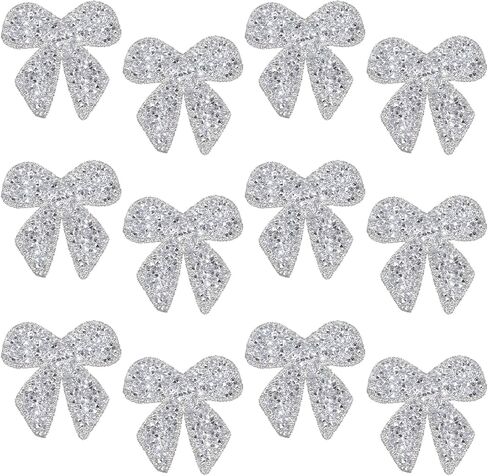 12Pcs Rhinestone Bow Patches, Sparkling Iron-On & Sew-On Crystal Bowknot Appliques, Self-Adhesive Repair Bow Clothing Patches for Jackets, Bags, Hats, Jeans & Shoes, DIY Decorative Crafts(Silver) in Saudi Arabia