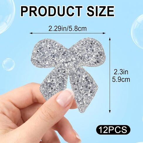 12Pcs Rhinestone Bow Patches, Sparkling Iron-On & Sew-On Crystal Bowknot Appliques, Self-Adhesive Repair Bow Clothing Patches for Jackets, Bags, Hats, Jeans & Shoes, DIY Decorative Crafts(Silver) in Saudi Arabia