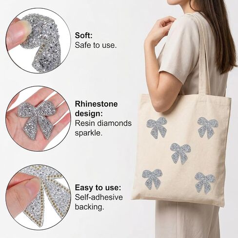12Pcs Rhinestone Bow Patches, Sparkling Iron-On & Sew-On Crystal Bowknot Appliques, Self-Adhesive Repair Bow Clothing Patches for Jackets, Bags, Hats, Jeans & Shoes, DIY Decorative Crafts(Silver) in Saudi Arabia