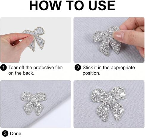 12Pcs Rhinestone Bow Patches, Sparkling Iron-On & Sew-On Crystal Bowknot Appliques, Self-Adhesive Repair Bow Clothing Patches for Jackets, Bags, Hats, Jeans & Shoes, DIY Decorative Crafts(Silver) in Saudi Arabia