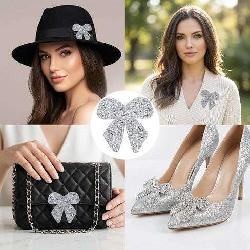 12Pcs Rhinestone Bow Patches, Sparkling Iron-On & Sew-On Crystal Bowknot Appliques, Self-Adhesive Repair Bow Clothing Patches for Jackets, Bags, Hats, Jeans & Shoes, DIY Decorative Crafts(Silver) in Saudi Arabia