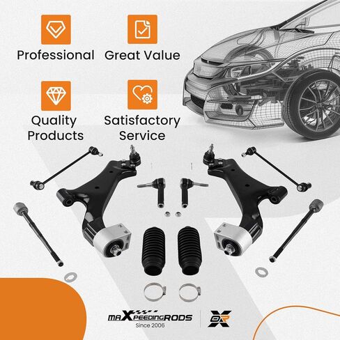 maxpeedingrods 10 قطع من ذراع التحكم السفلي الأمامي لسيارة Chevy Equinox GMC Terrain 2010-2017، K623489 K623488 مجموعة التعليق ذراع التحكم السفلي مع وصلة كروية وقضيب نهاية وربطة عنق وأحذية نهاية ومنفاخ in Kuwait