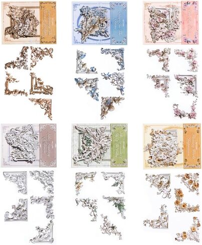 120Pcs Vintage Photo Frame Corners Decorative Paper, Embossed Cardstock Cutouts, Picture Border Frames for Scarpbooking Card Making Junk Journaling Collage Craft Embellishment Album Decor Non-Sticky in Saudi Arabia