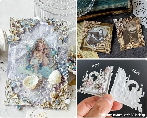 120Pcs Vintage Photo Frame Corners Decorative Paper, Embossed Cardstock Cutouts, Picture Border Frames for Scarpbooking Card Making Junk Journaling Collage Craft Embellishment Album Decor Non-Sticky in Saudi Arabia