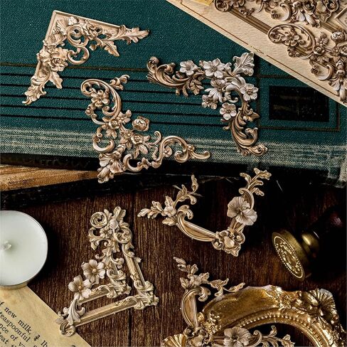 120Pcs Vintage Photo Frame Corners Decorative Paper, Embossed Cardstock Cutouts, Picture Border Frames for Scarpbooking Card Making Junk Journaling Collage Craft Embellishment Album Decor Non-Sticky in Saudi Arabia