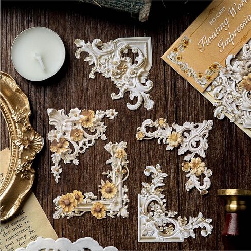 120Pcs Vintage Photo Frame Corners Decorative Paper, Embossed Cardstock Cutouts, Picture Border Frames for Scarpbooking Card Making Junk Journaling Collage Craft Embellishment Album Decor Non-Sticky in Saudi Arabia