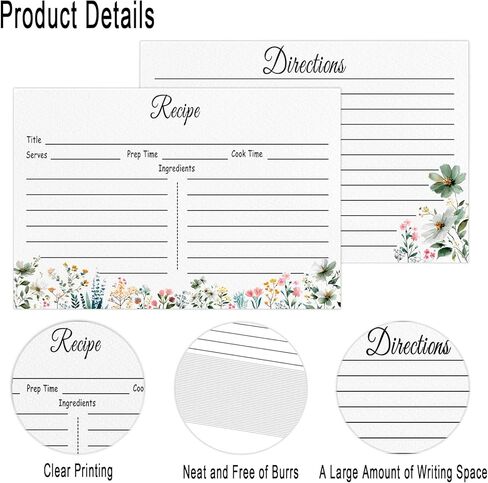4x6 Recipe Cards for Bridal Shower and Wildflower Weddings, Recipe Card flower Double-Sided, Bridal Shower Card - 50 Pack in Saudi Arabia