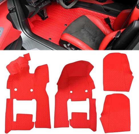 Red Full Floor Mats,All Weather Anti-Scratch Wear-Resistant Full Floor Protection Liner Carpet Coverage Pads for Corvette C8 Stingray Z51 2020+ for C8 Z06 2023+ and E-ray 2024+ in Saudi Arabia
