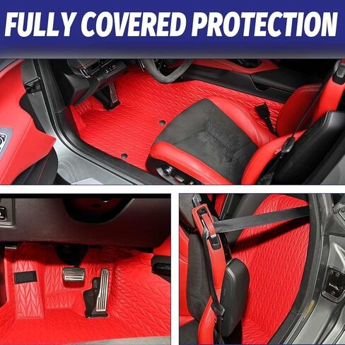 Red Full Floor Mats,All Weather Anti-Scratch Wear-Resistant Full Floor Protection Liner Carpet Coverage Pads for Corvette C8 Stingray Z51 2020+ for C8 Z06 2023+ and E-ray 2024+ in Saudi Arabia