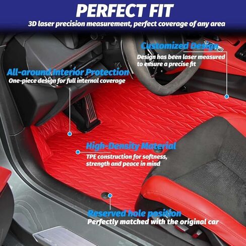 Red Full Floor Mats,All Weather Anti-Scratch Wear-Resistant Full Floor Protection Liner Carpet Coverage Pads for Corvette C8 Stingray Z51 2020+ for C8 Z06 2023+ and E-ray 2024+ in Saudi Arabia