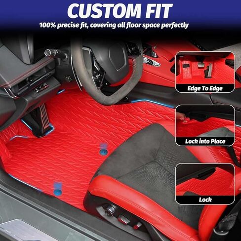 Red Full Floor Mats,All Weather Anti-Scratch Wear-Resistant Full Floor Protection Liner Carpet Coverage Pads for Corvette C8 Stingray Z51 2020+ for C8 Z06 2023+ and E-ray 2024+ in Saudi Arabia
