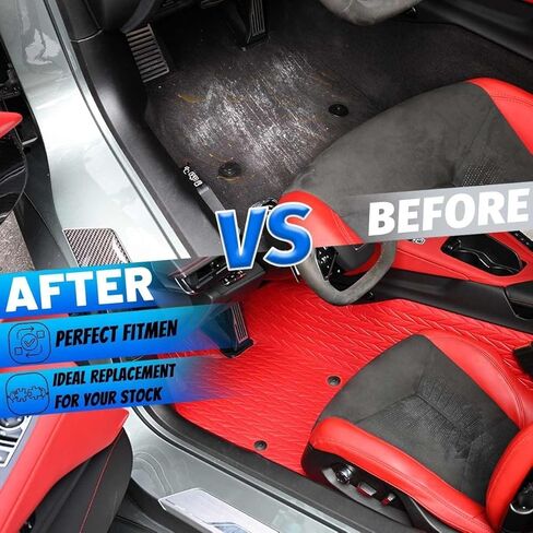 Red Full Floor Mats,All Weather Anti-Scratch Wear-Resistant Full Floor Protection Liner Carpet Coverage Pads for Corvette C8 Stingray Z51 2020+ for C8 Z06 2023+ and E-ray 2024+ in Saudi Arabia