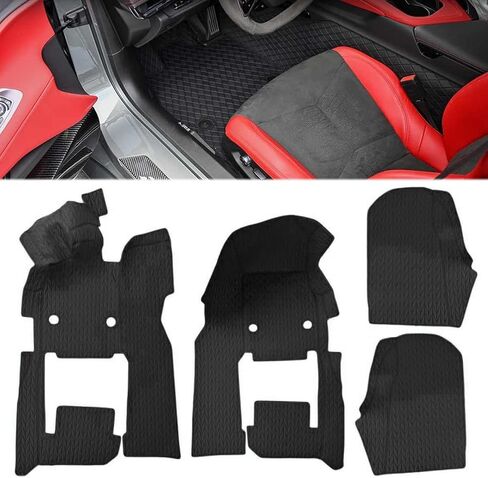 Red Full Floor Mats,All Weather Anti-Scratch Wear-Resistant Full Floor Protection Liner Carpet Coverage Pads for Corvette C8 Stingray Z51 2020+ for C8 Z06 2023+ and E-ray 2024+ in Saudi Arabia