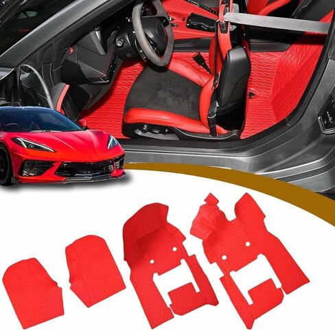 Red Full Floor Mats,All Weather Anti-Scratch Wear-Resistant Full Floor Protection Liner Carpet Coverage Pads for Corvette C8 Stingray Z51 2020+ for C8 Z06 2023+ and E-ray 2024+ in Saudi Arabia