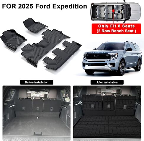 Floor Mats for 2025 2026 Ford Expedition 8 Seats 2nd Row Bench Seats (Not for Max) & Trunk Mat & Backrest Mat,TPE All Weather Protection Car Liners 3rd Row Covering The Backrest Accessories in Saudi Arabia
