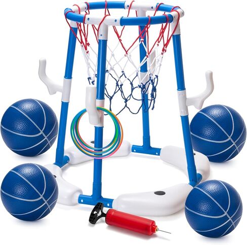 Pool Basketball Hoop for Kids, Ring Toss Pool Toys, Basketball Hoop Outdoor Toddler Toys with 4 Balls & 12 Rings, Pool Floats Kids Summer Toys, Swimming Pool Games Family Party in Saudi Arabia