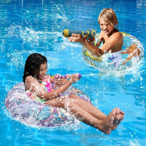 2 Pack Kids Pool Float with Water Gun, Inflatable Swim Ring Pool Toys for Kids Ages 3-12, Dinosaur & Mermaid Squirt Gun Floaties for Pool Party, Beach, Backyard Water Fight Summer Toy in Saudi Arabia