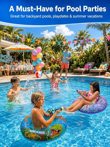 2 Pack Kids Pool Float with Water Gun, Inflatable Swim Ring Pool Toys for Kids Ages 3-12, Dinosaur & Mermaid Squirt Gun Floaties for Pool Party, Beach, Backyard Water Fight Summer Toy in Saudi Arabia
