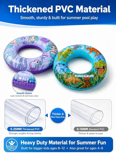 2 Pack Kids Pool Float with Water Gun, Inflatable Swim Ring Pool Toys for Kids Ages 3-12, Dinosaur & Mermaid Squirt Gun Floaties for Pool Party, Beach, Backyard Water Fight Summer Toy in Saudi Arabia