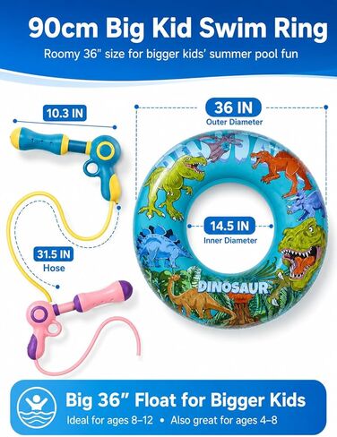 2 Pack Kids Pool Float with Water Gun, Inflatable Swim Ring Pool Toys for Kids Ages 3-12, Dinosaur & Mermaid Squirt Gun Floaties for Pool Party, Beach, Backyard Water Fight Summer Toy in Saudi Arabia