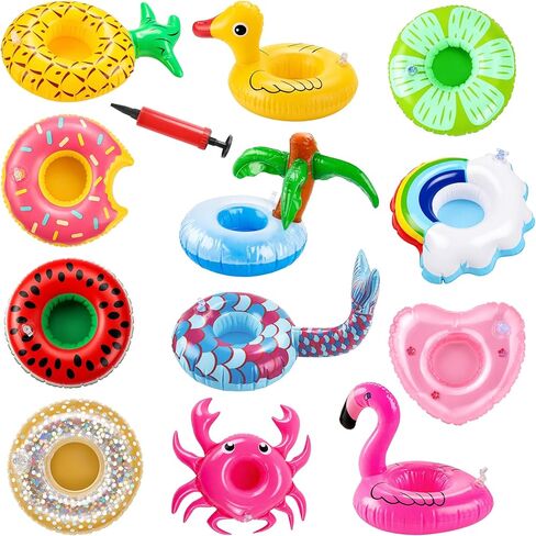 Inflatable Drink Holder, 12 Pack Drink Floaties for Pool Swimming Pool Drink Floats Fun Inflatable Cup Coasters with Air Pump Floating Cup Holder for Adults Pool Hawaii Theme Party Decorations in Saudi Arabia
