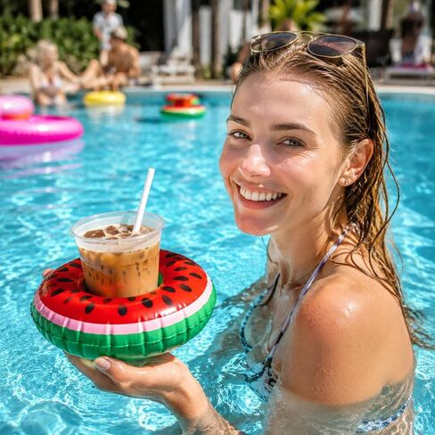 Inflatable Drink Holder, 12 Pack Drink Floaties for Pool Swimming Pool Drink Floats Fun Inflatable Cup Coasters with Air Pump Floating Cup Holder for Adults Pool Hawaii Theme Party Decorations in Saudi Arabia