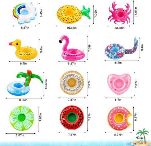 Inflatable Drink Holder, 12 Pack Drink Floaties for Pool Swimming Pool Drink Floats Fun Inflatable Cup Coasters with Air Pump Floating Cup Holder for Adults Pool Hawaii Theme Party Decorations in Saudi Arabia