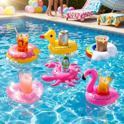 Inflatable Drink Holder, 12 Pack Drink Floaties for Pool Swimming Pool Drink Floats Fun Inflatable Cup Coasters with Air Pump Floating Cup Holder for Adults Pool Hawaii Theme Party Decorations in Saudi Arabia