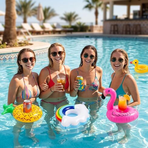 Inflatable Drink Holder, 12 Pack Drink Floaties for Pool Swimming Pool Drink Floats Fun Inflatable Cup Coasters with Air Pump Floating Cup Holder for Adults Pool Hawaii Theme Party Decorations in Saudi Arabia