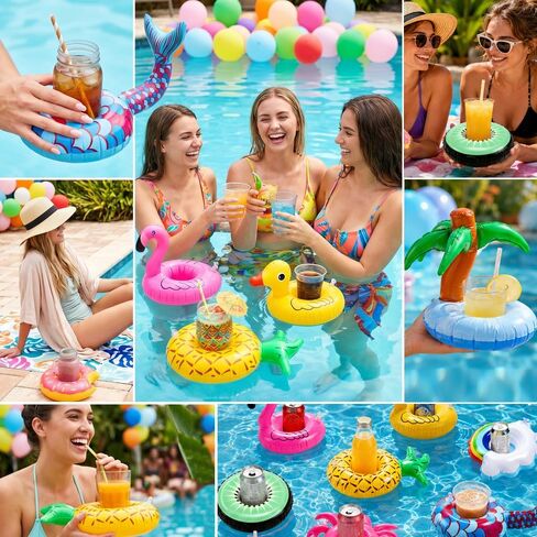 Inflatable Drink Holder, 12 Pack Drink Floaties for Pool Swimming Pool Drink Floats Fun Inflatable Cup Coasters with Air Pump Floating Cup Holder for Adults Pool Hawaii Theme Party Decorations in Saudi Arabia