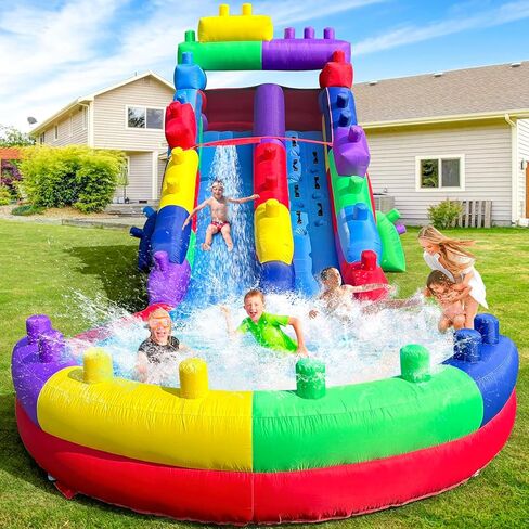 Inflatable Grade Double Water Slide for Kids and Adults with Big Splash Pool, 20.6 * 9.45 * 11.3FT Backyard Party Oxford Water Slide with Air Blower-Purple in Saudi Arabia
